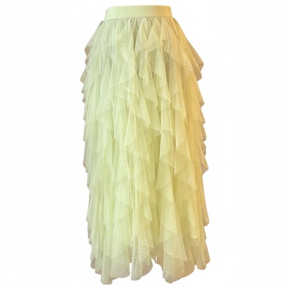 Anthropologie By Anthropologie Chéri Chartreuse Ruffled Tulle Midi Skirt SZ M - Picture 3 of 15